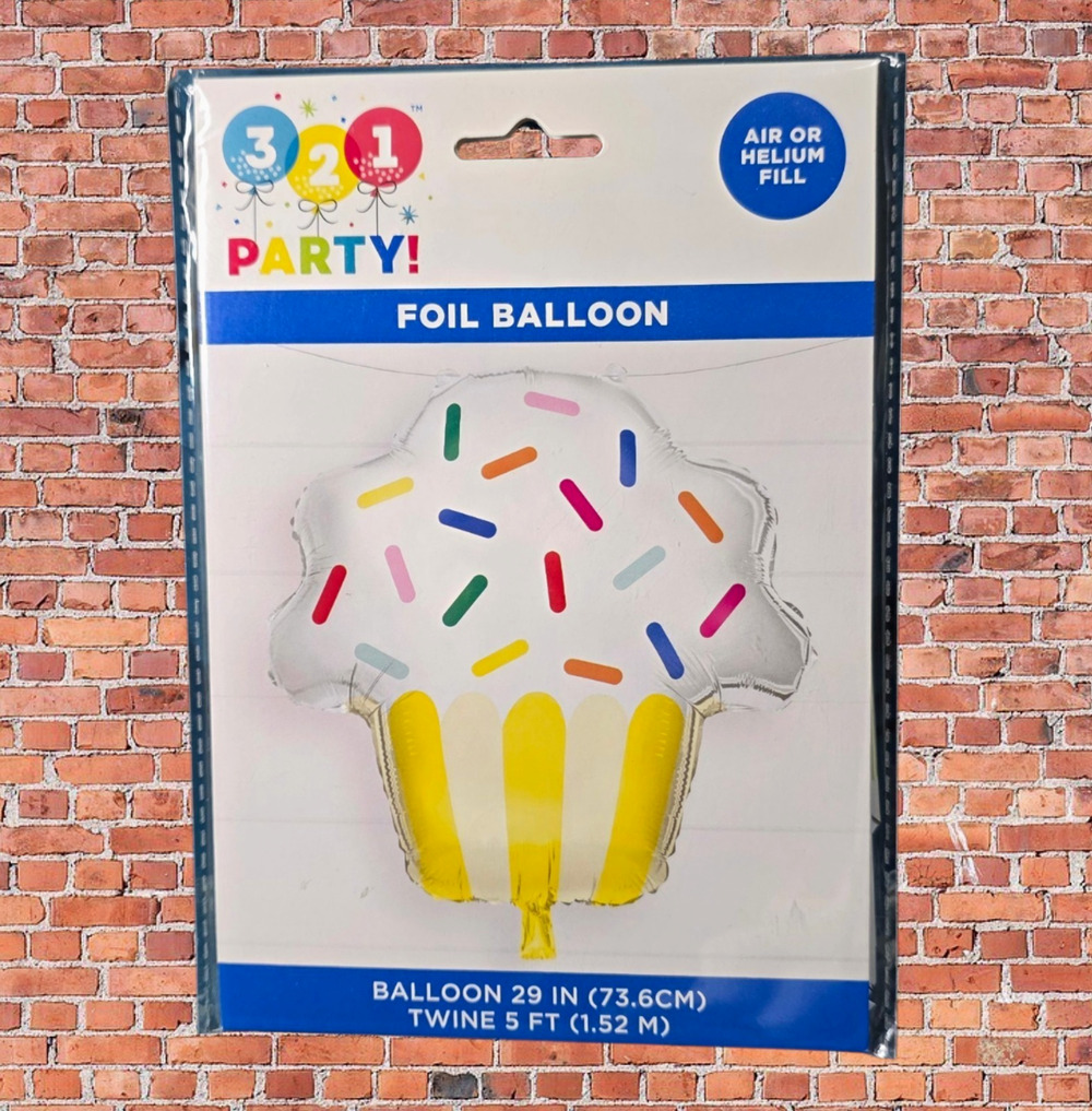 321 Party! Cupcake Foil Balloon 29 in Air/Helium Printed Both Sides #20091